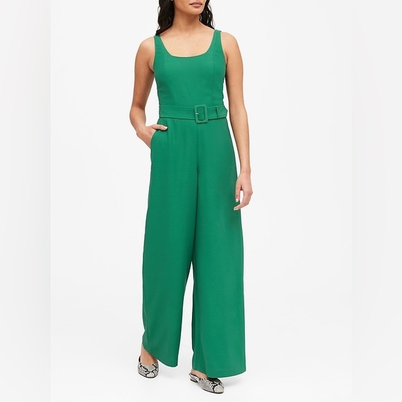 New Banana Republic “Kelly” Green Belted Scoop Neck Wide Leg Jumpsuit - Picture 15 of 15
